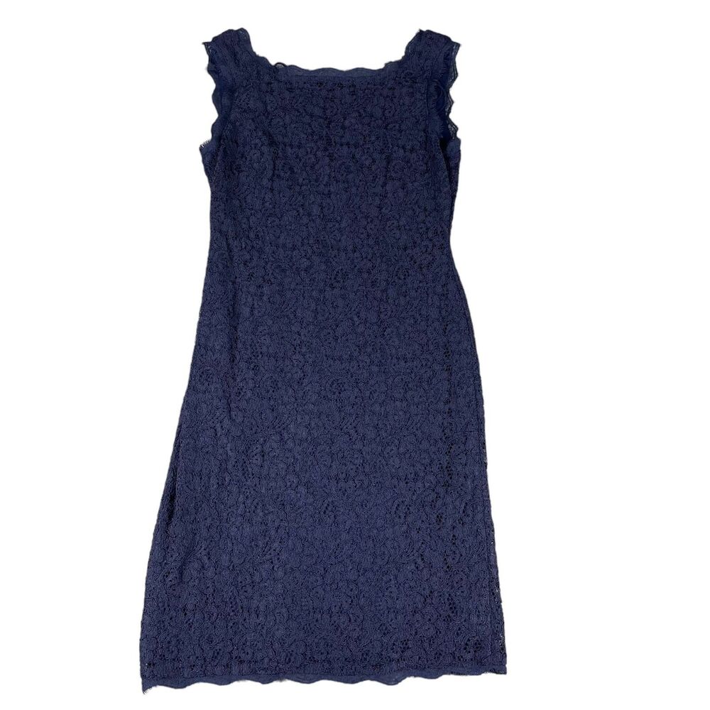 Adrianna Papell Dress Women's 2 Navy Blue Sleeveless Lace Evening Overlay Formal